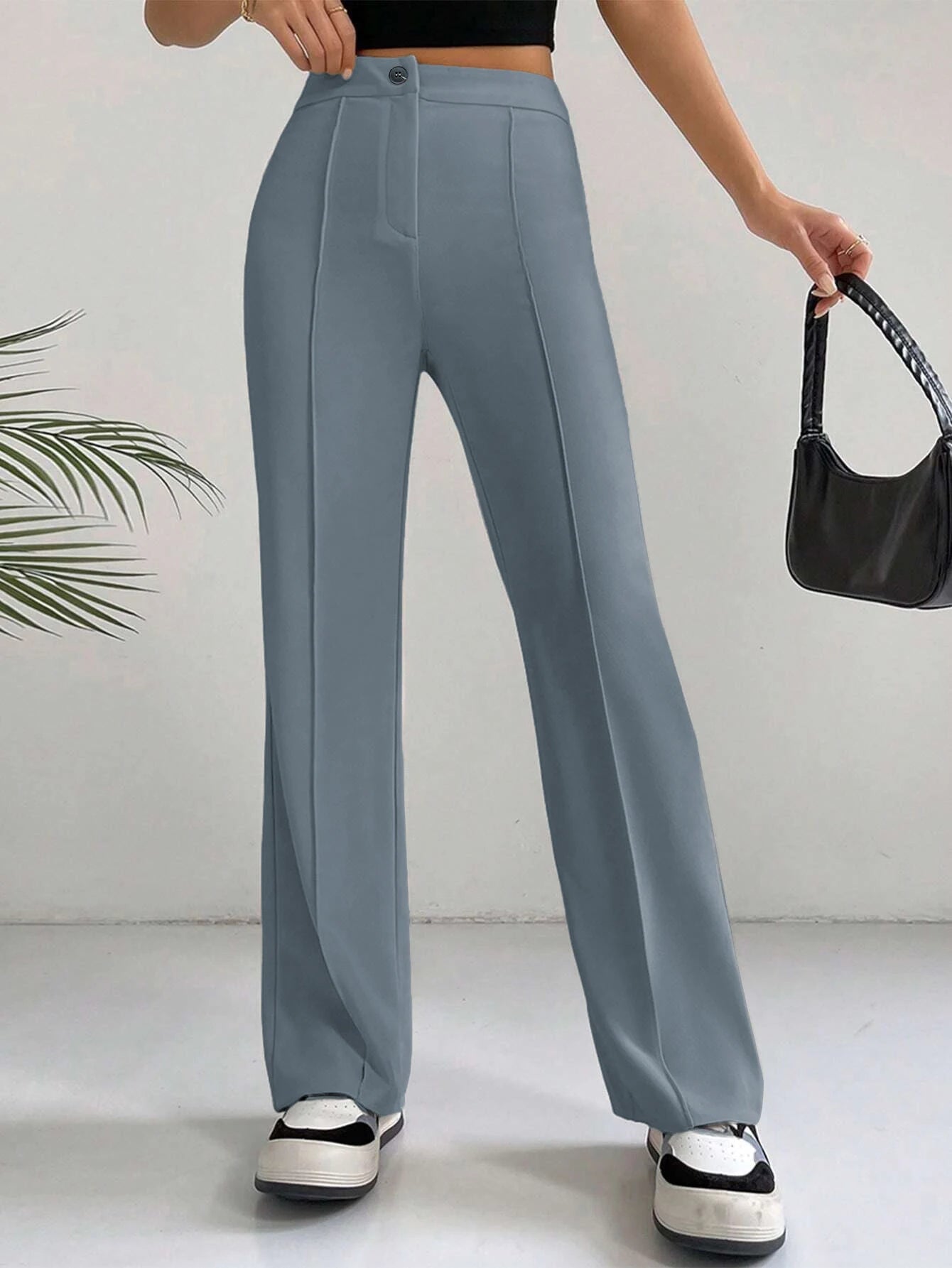 Plain High Waist Straight Leg Pants