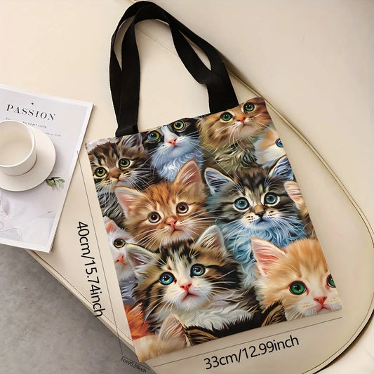 Cat printed casual canvas shopping bag