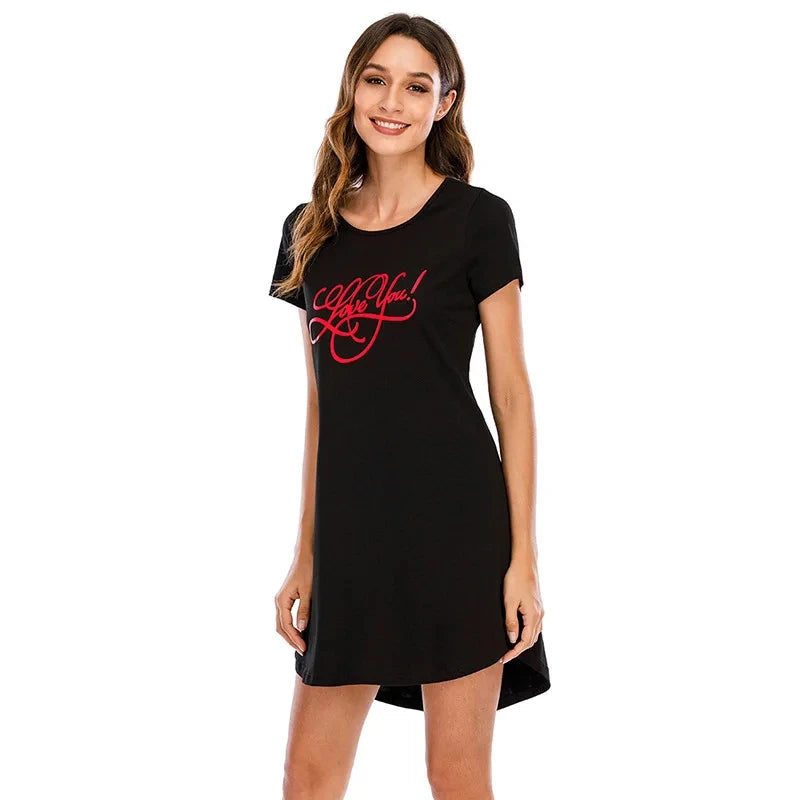 Plus Size Ice Silk Cartoon Cat Printed Short Sleeve Round Neck Dress Oversized Nightgown