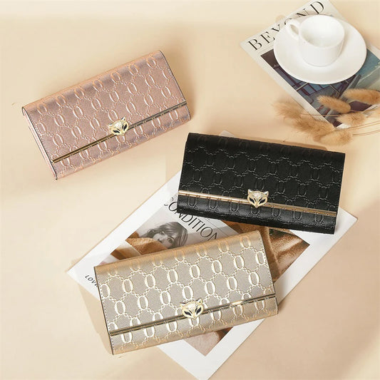 Split Leather Long Wallet Clutch Bag