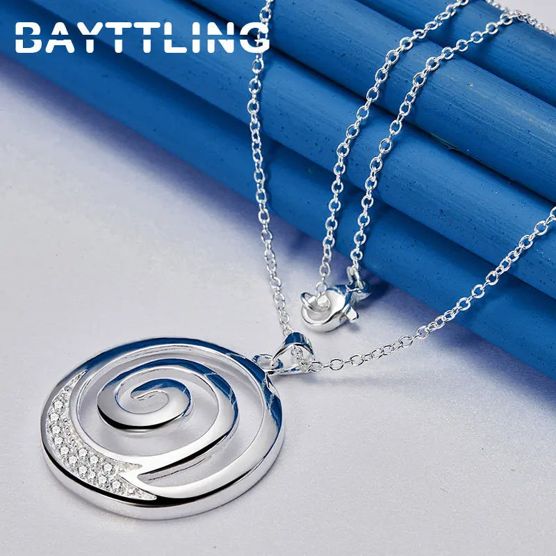 925 Sterling Silver Hip Hop Round Zircon Necklace