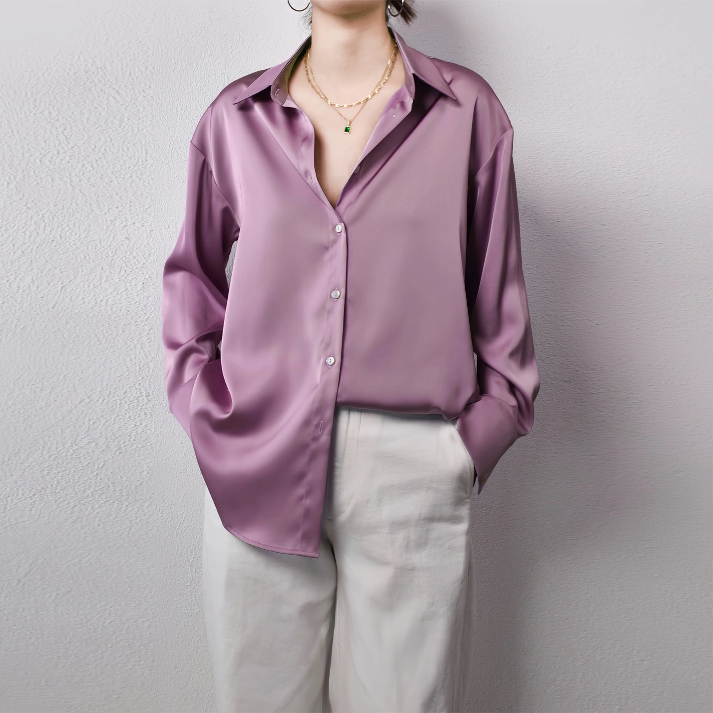 Korean Office Casual Satin Slim Shirt