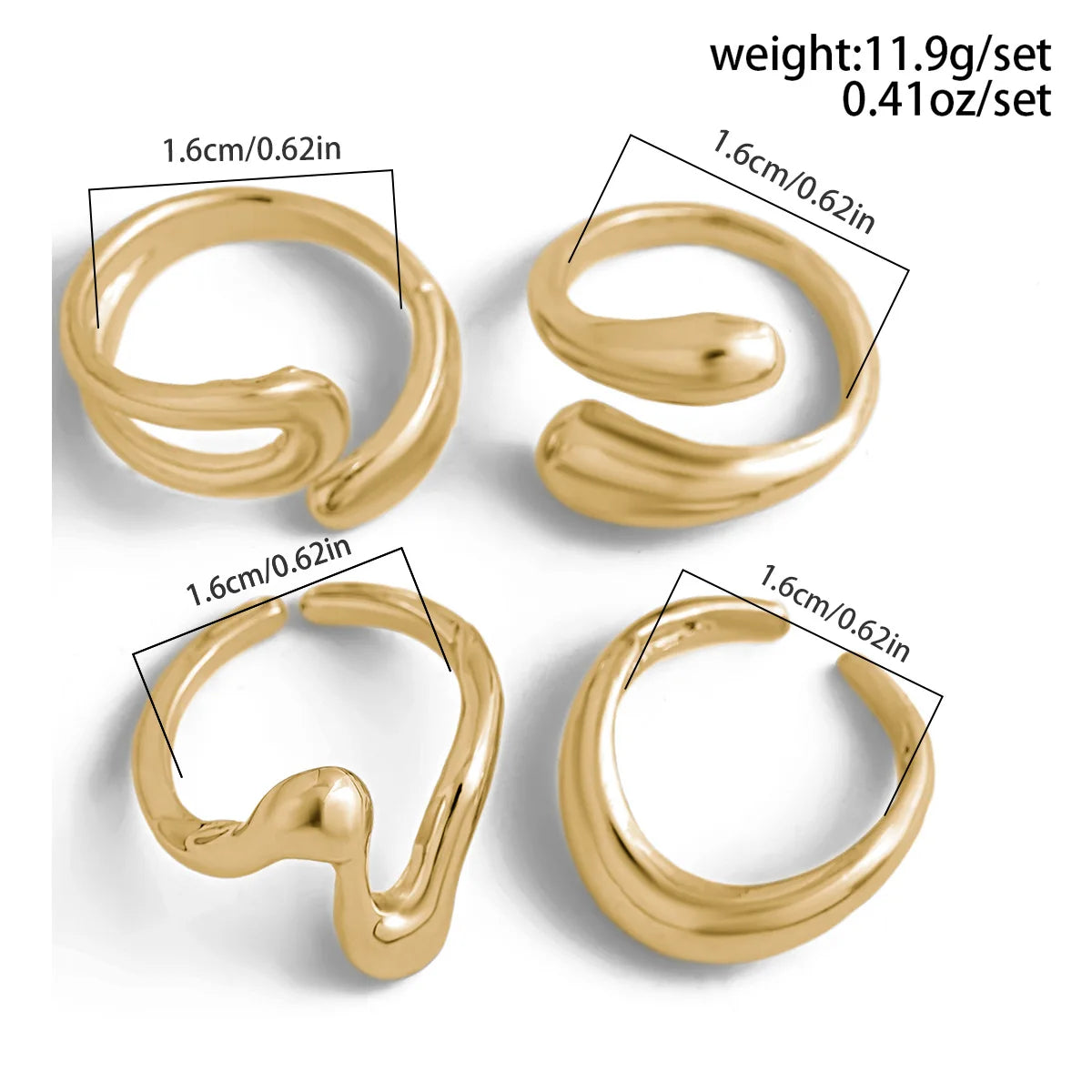 DANA Geometric Metal Irregular Rings Set