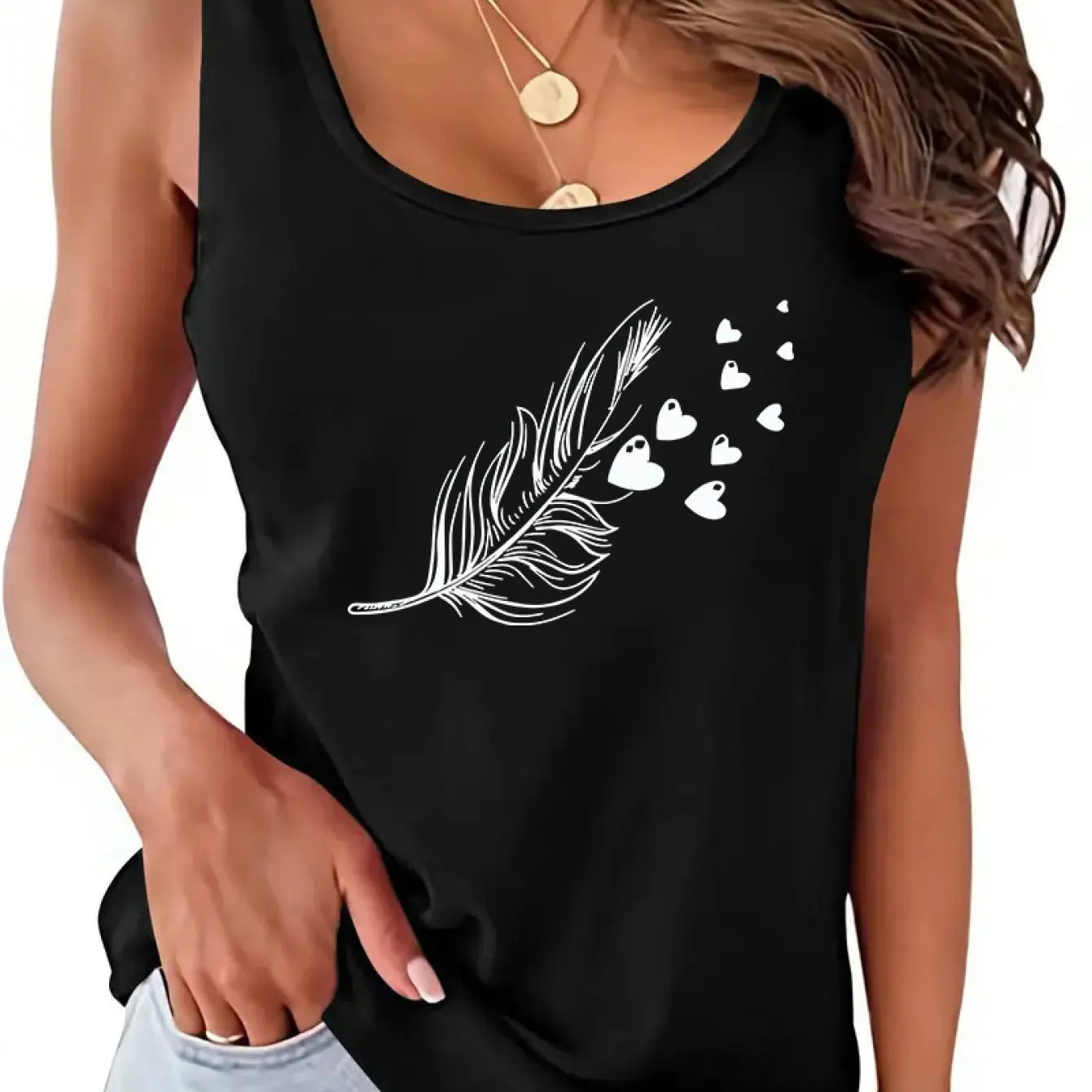 Dream catcher mesh printed sleeveless T-shirt