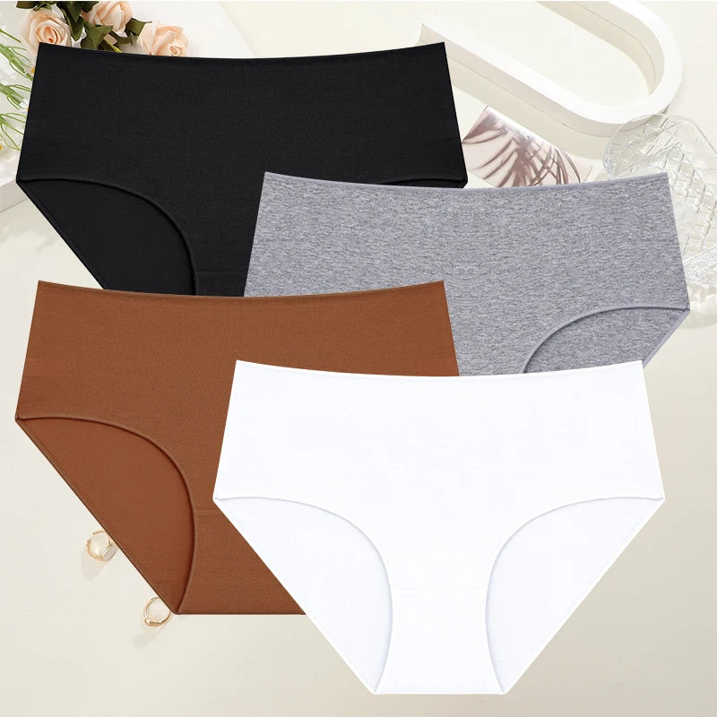 4Pcs/Set Cotton High Waist Plus Size Lingerie