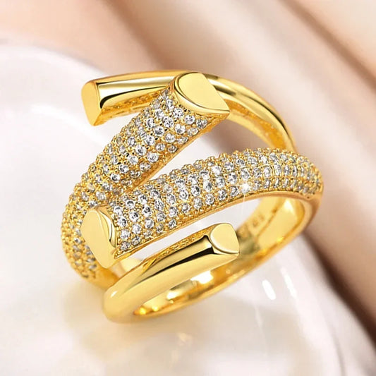 Hyperbole Shape Geometric Gold Luxury Sparkling CZ Rings