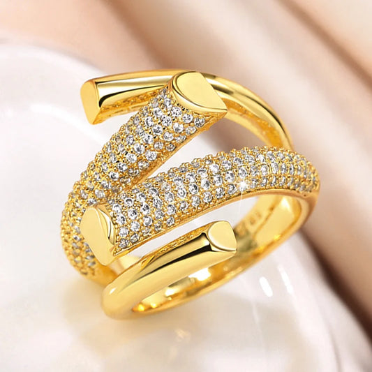 Hyperbole Shape Geometric Gold Luxury Sparkling CZ Rings