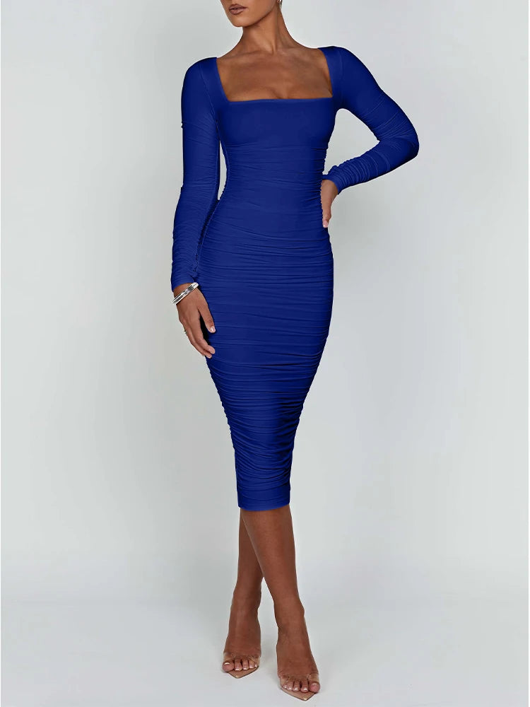 Sexy Bodycon Square Neck Long Sleeved Evening Dress