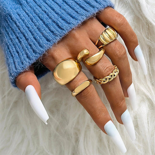DANA Geometric Metal Irregular Rings Set