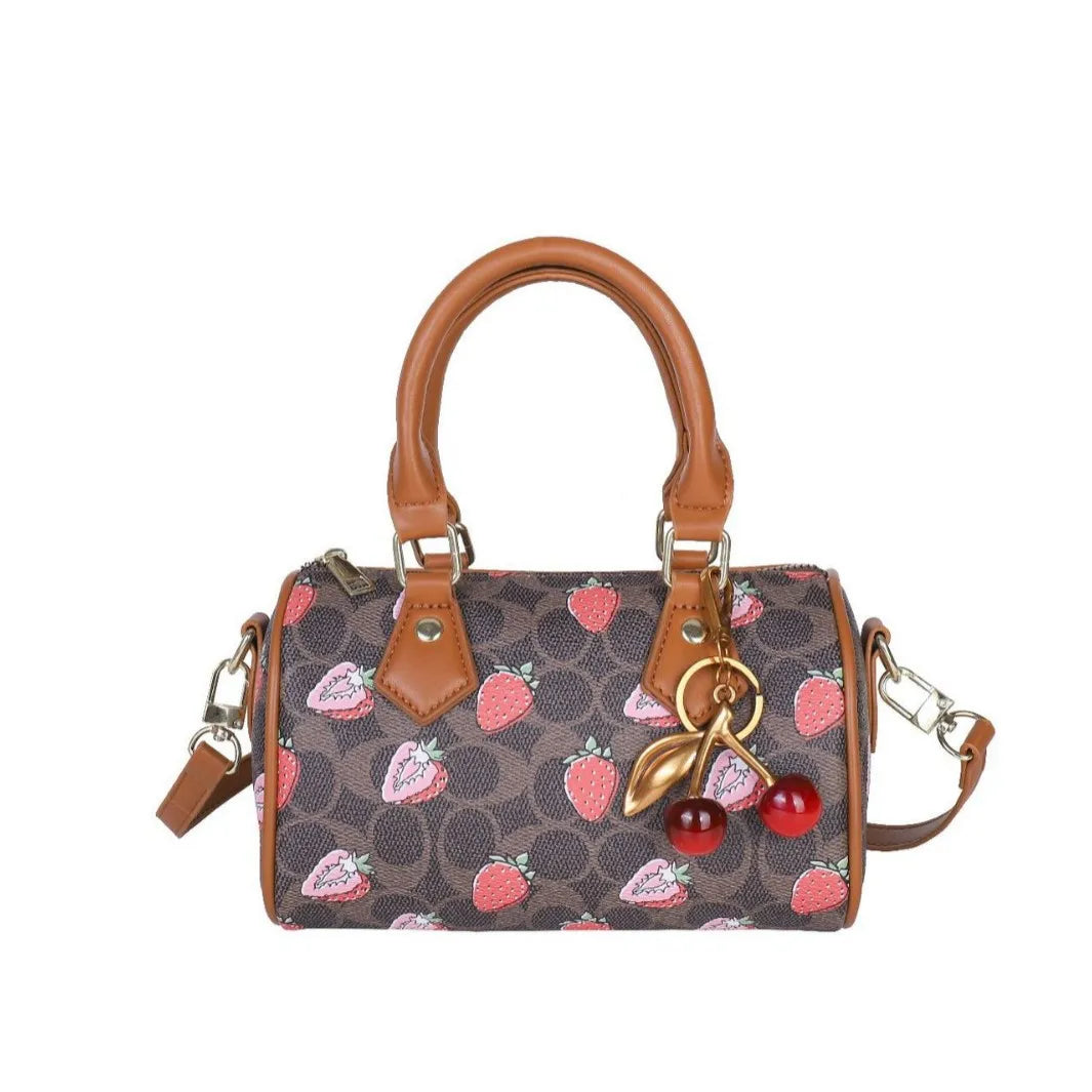 Crossbody Cherry Pattern PU Leather Boston Handbag Shoulder Bags