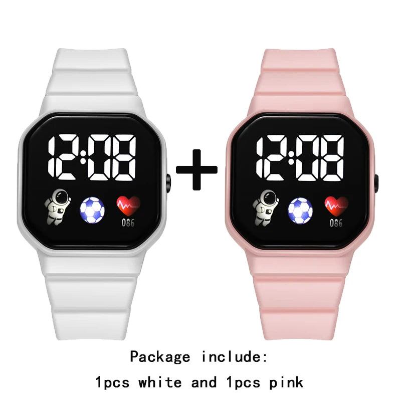 2Pcs/set Kids Sports LED Digital Spaceman Silicone Strap Electronic Wristwatch