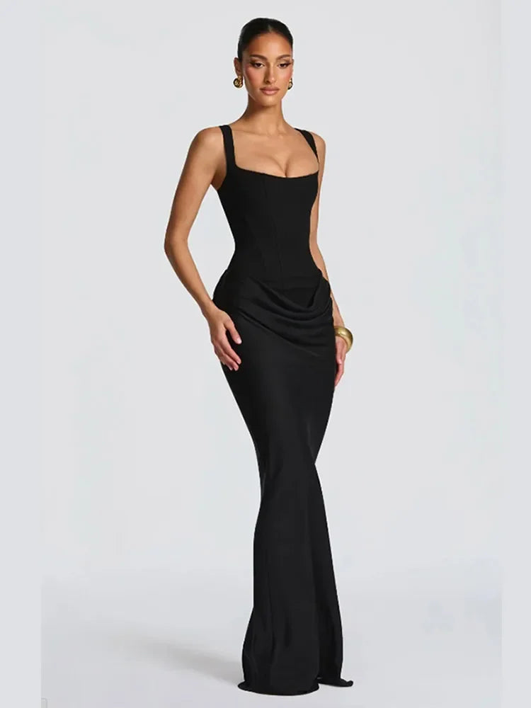 Sling Square Neck Sleeveless Off-shoulder Slim Dress
