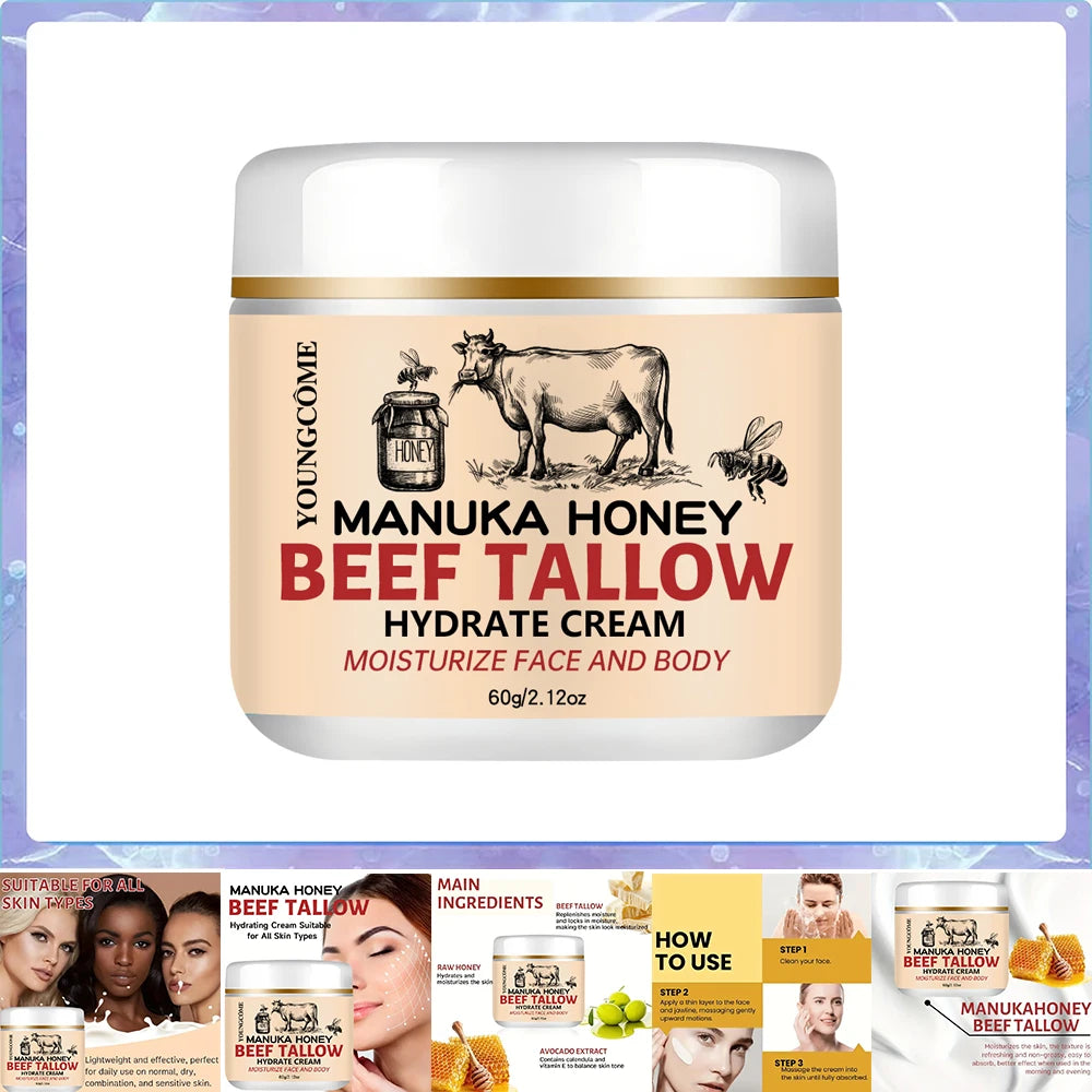Beef Tallow Honey Balm Moisturizing Hydrating Face Cream