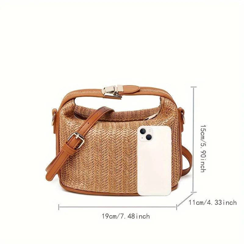 Small Straw Shoulder Woven Bucket Crossbody Bag