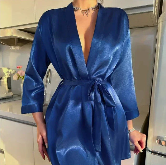 Short Silky Satin Bathrobe Lingerie