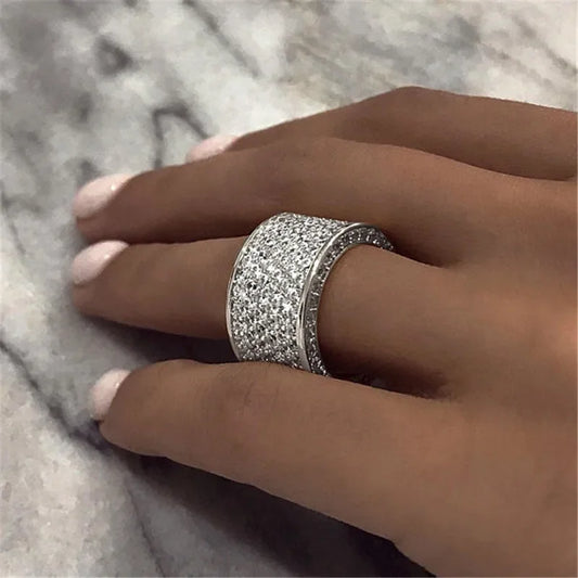 Huitan Luxury Wide Promise CZ Sparkling Silver /Gold Rings
