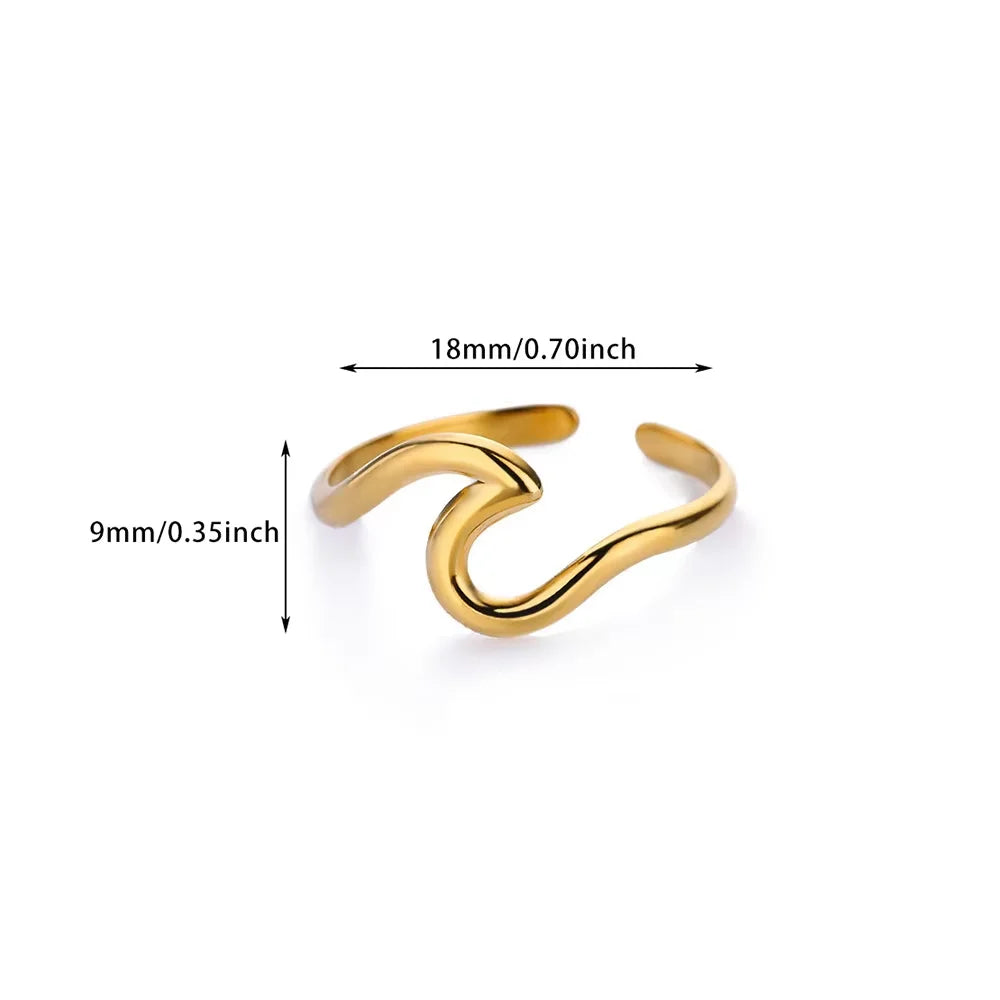 Stainless Steel Irregular Wave Creative Gold Open Punk Rapper Rings