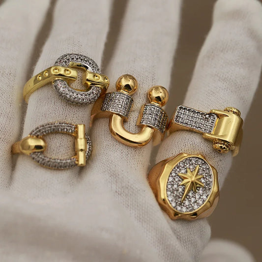 Zirconia Letter Luxury Crystal Metal Star Open Rings