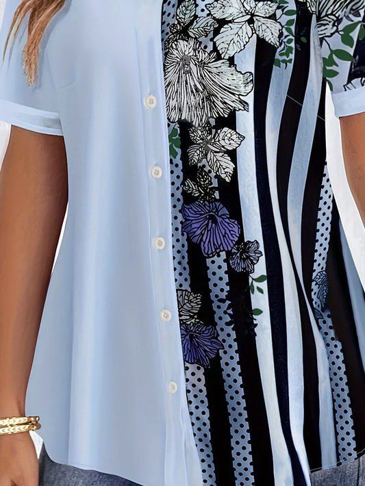 Casual Round Collar Half Sleeve Blouse