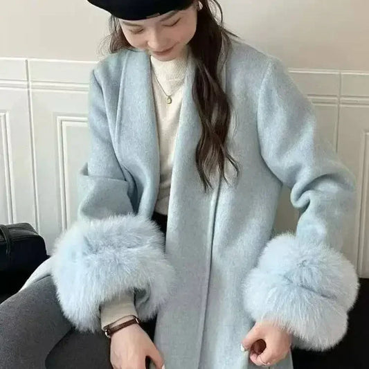Overcoats Fur Long Sleeve Woollen Jacket