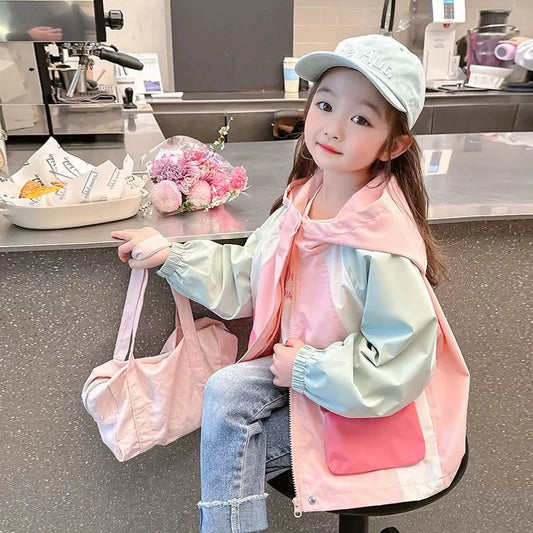 2-8 Years Spring Patchwork Little Princess Coat Zipper Loose Jacket