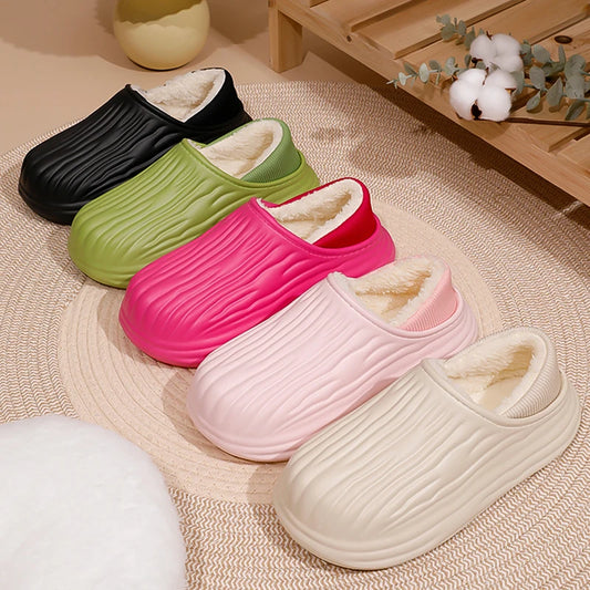Winter Cotton Warm Non-Slip Thick Bottom Slides Soft Waterproof Slippers