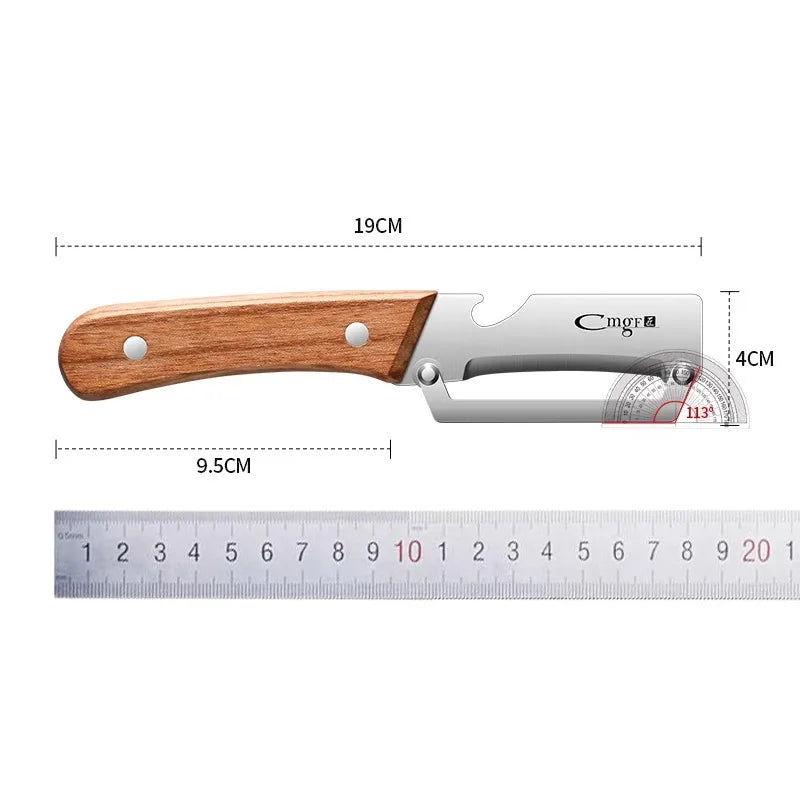 Stainless steel peeler with wooden handle