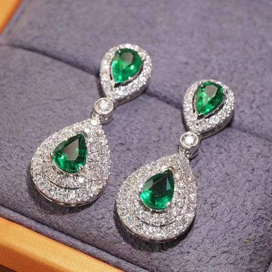 Huitan Elegant Drop Inlaid Bright Green CZ Earrings
