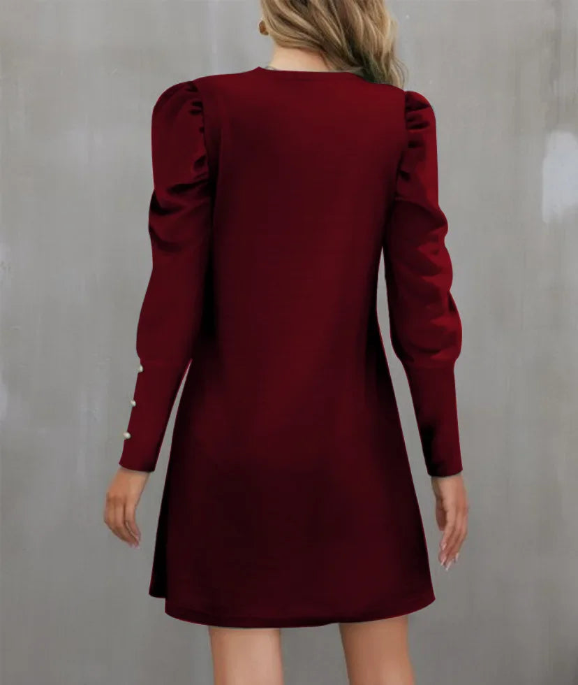 Round Neck Bubble Sleeve Long Sleeve Dress