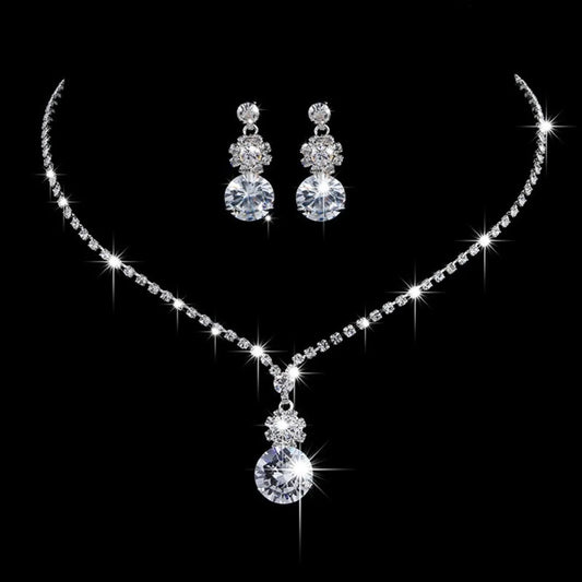 Zircon Stud Stainless Steel Necklace Jewelry Set