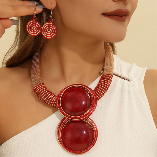 African Colorful Geometry Necklace Jewelry Set