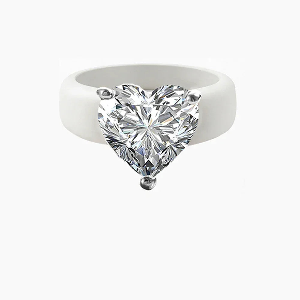 Silicone Holder Silver Three Claw Heart-Shaped Cubic Zirconia Ring