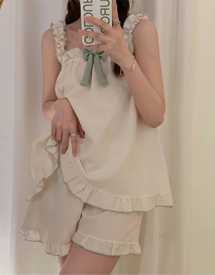 Suspenders Two Pieces Sleeveless Thin Cotton Pyjamas