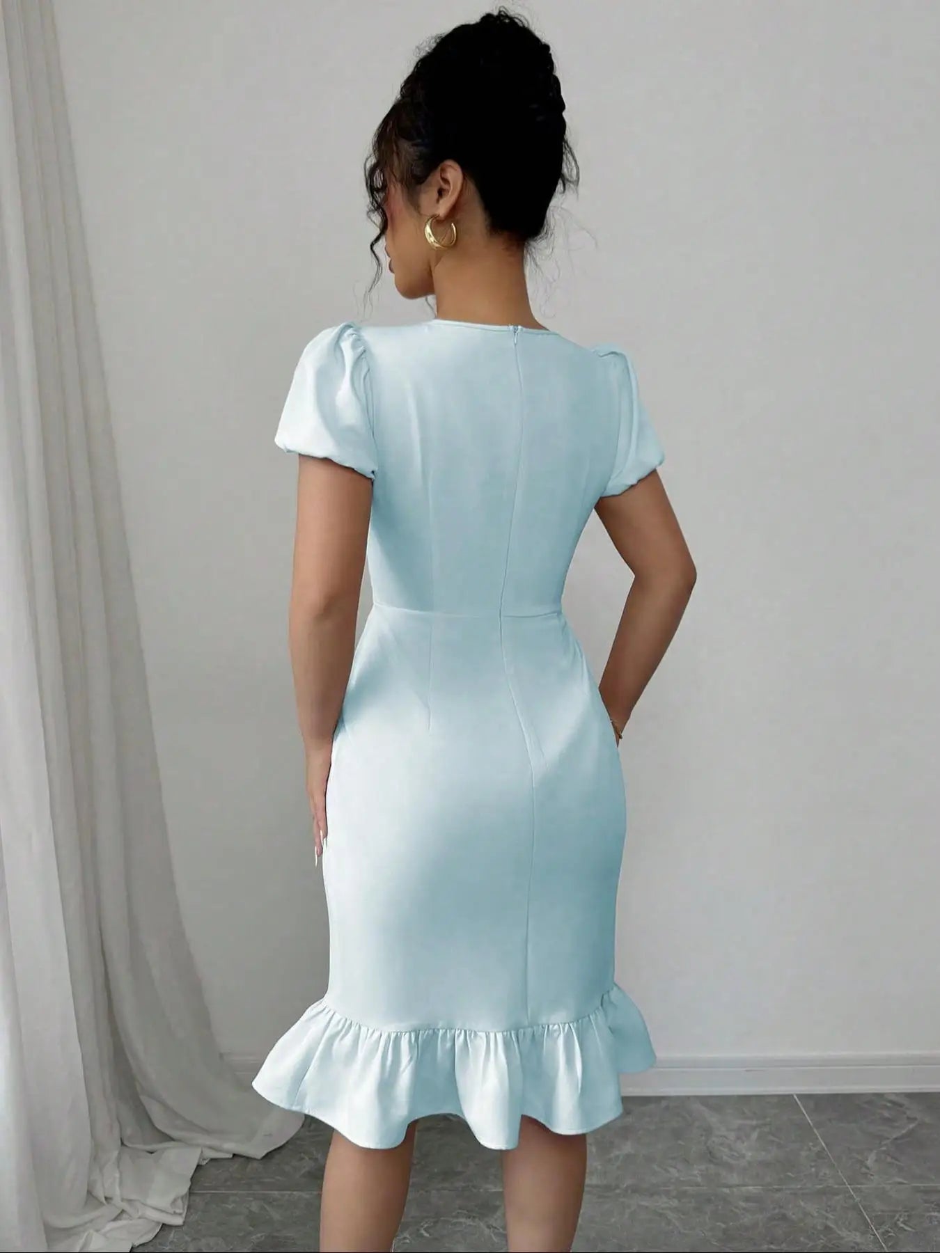 Creamy Smoothie Round Neck Elegant Short Sleeve Dress
