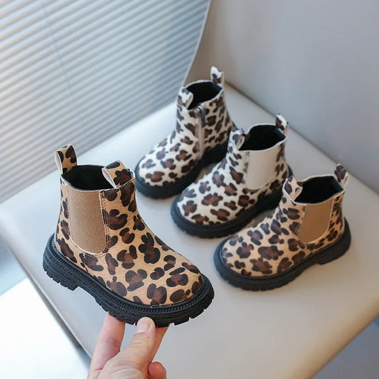 Leopard Classic Little Ankle Side Zipper Unisex Rubber Boots