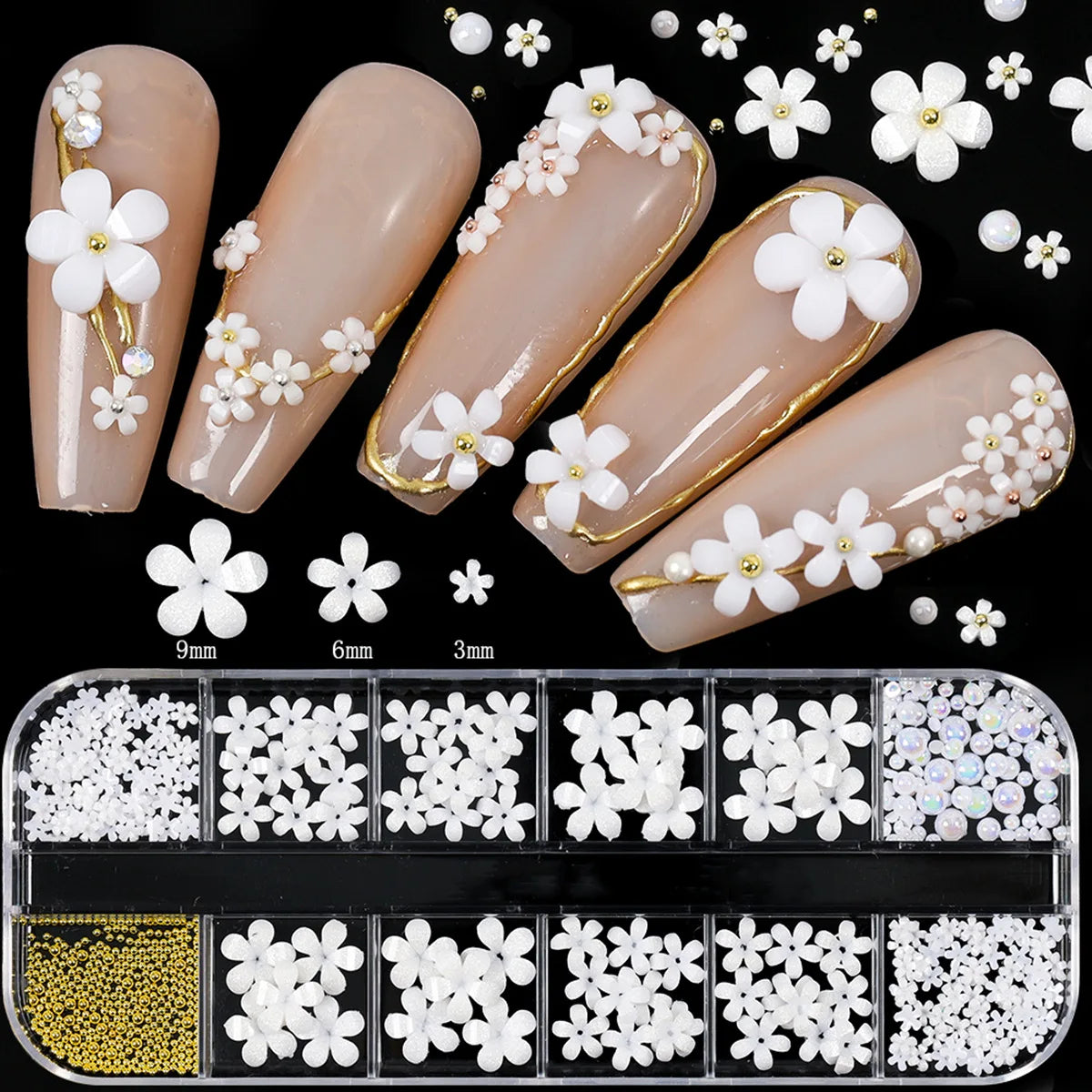 12Grids Mixed Mini Christmas Gems Nail Charms