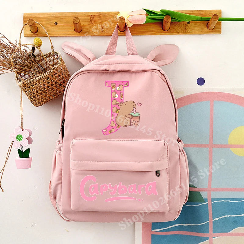 Capybara Cute Backpack Girls Capibara Anime Letter A-Z Schoolbag
