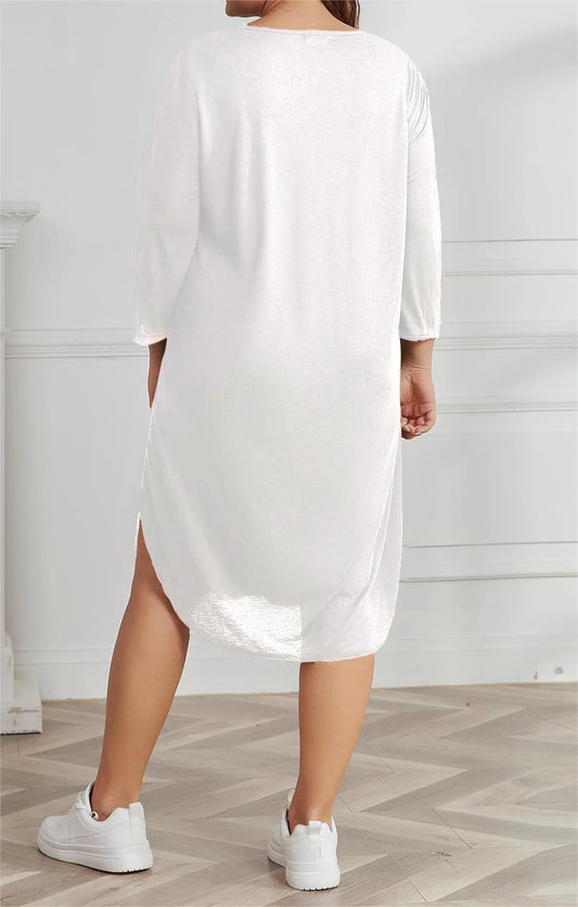 Plus Size 3/4 Sleeve Criss Cross V Neck Sleep Dress Pajamas