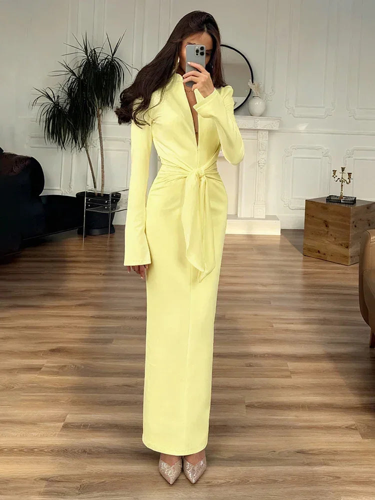 Full Sleeve Splits Elegant Long Dress
