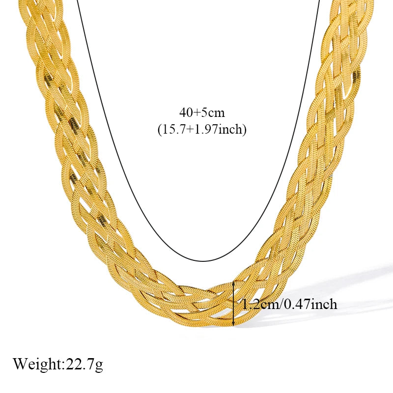 316L Stainless Steel Gold Color Woven Chain Chokers Necklace