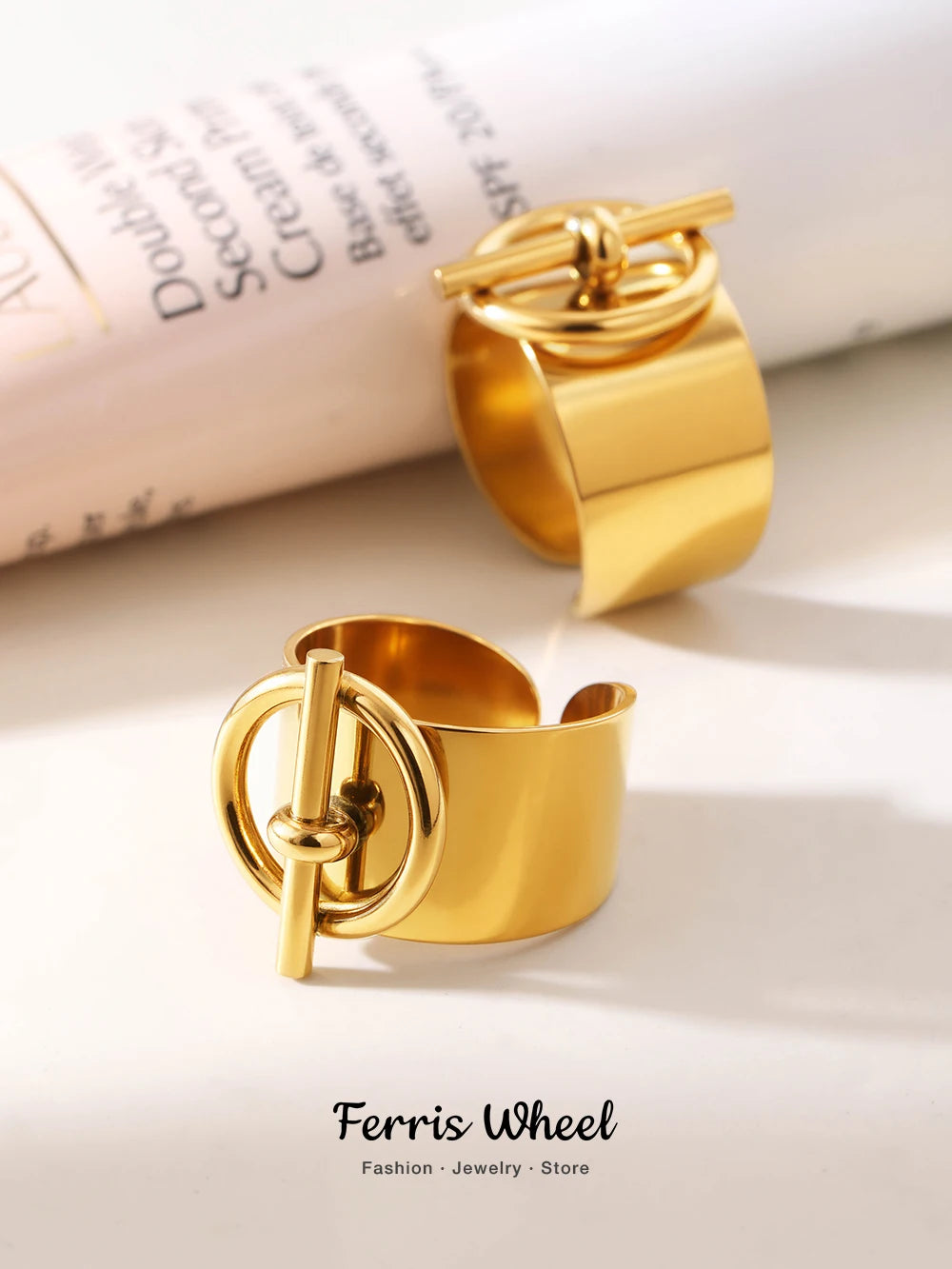 Stainless Steel Adjustable Non Tarnish 18K Gold Plated Punk Ring