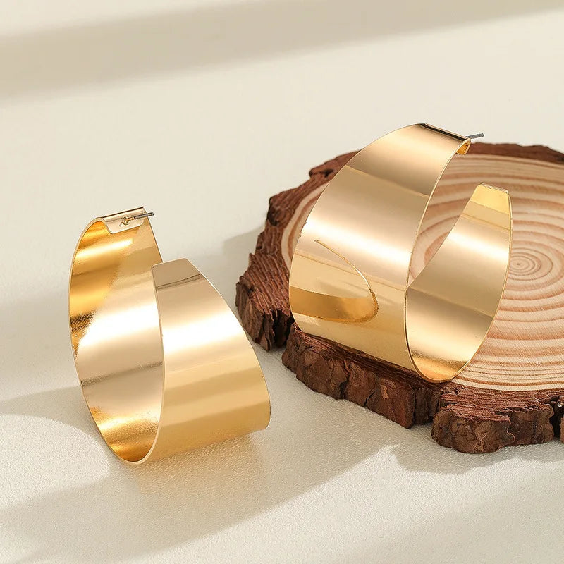 Chic Huggie Hollow Gold Hoop Luxury Wide Circle Punk Earrings