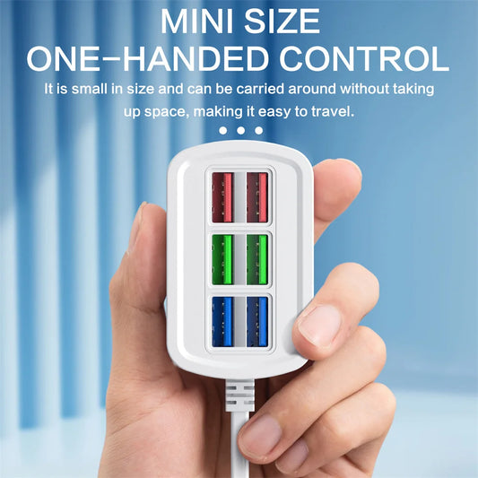 6 in 1 USB Fast Charger Power Strip 1m Cord Desktop Charging