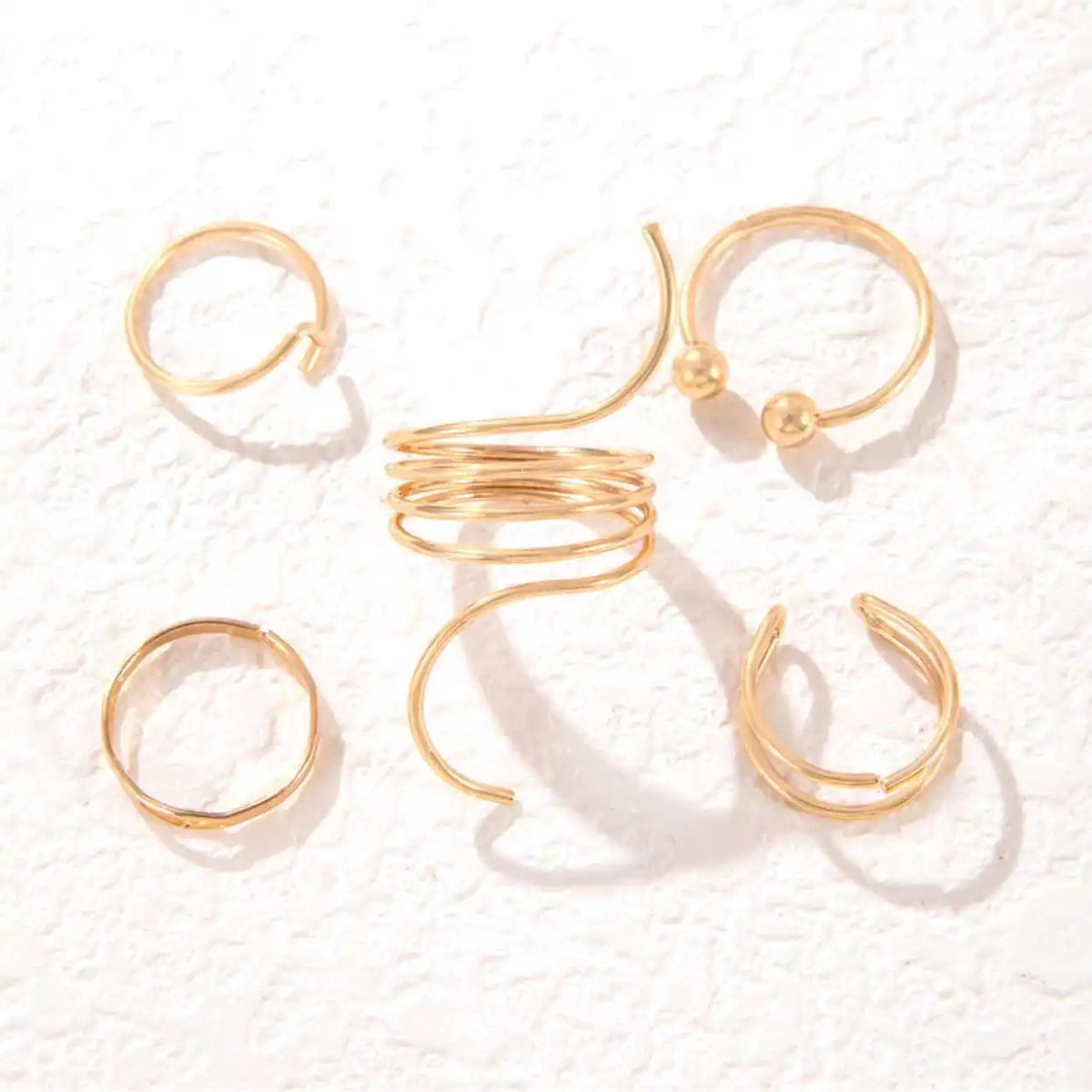 5 Pcs Asymmetrical Shaped Gold Knuckle Hip Hop Rings Set
