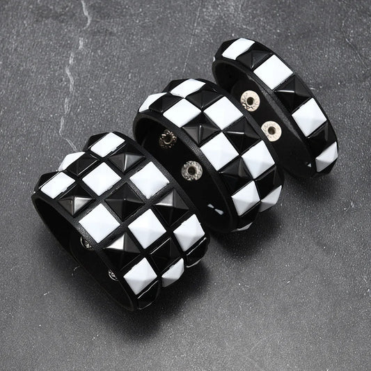 3Pcs/Set Contrasting Rivets Leather Wrist Big Wide Bracelet