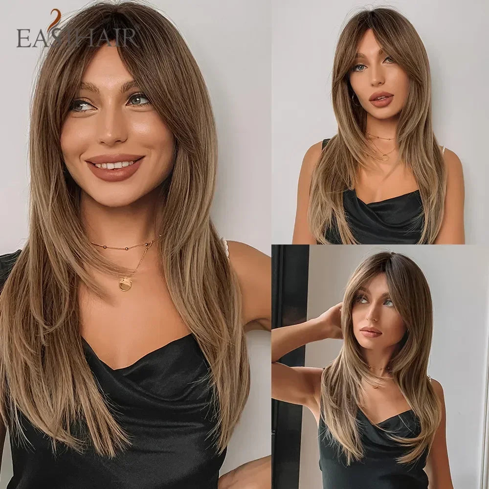 Dark Brown Black Synthetic Wigs