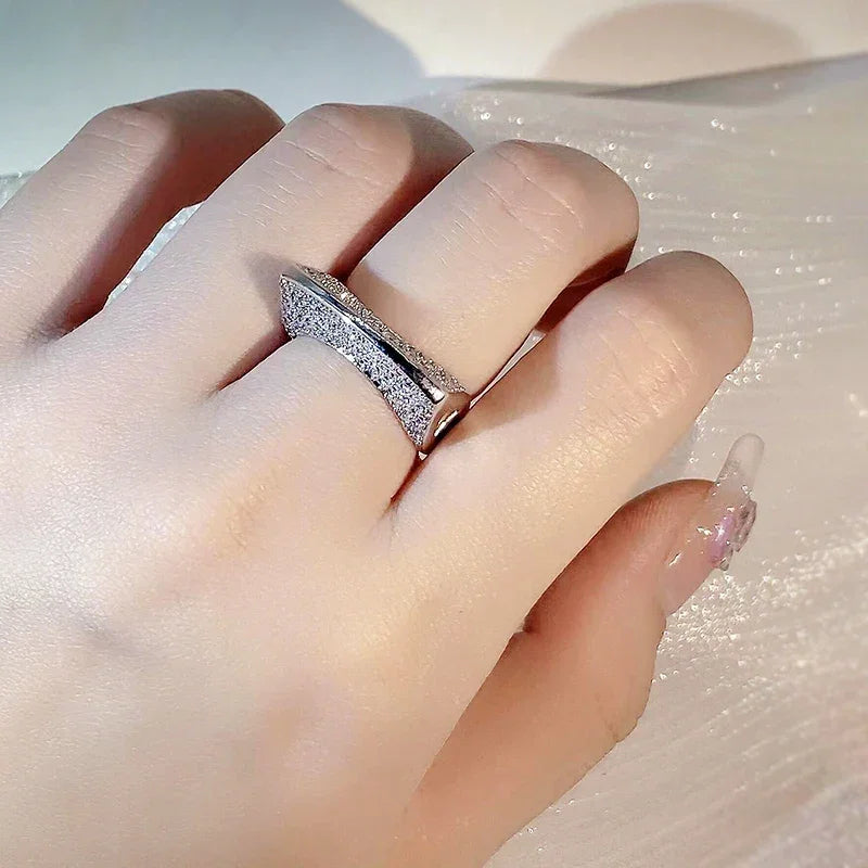 925 Sterling Silver Irregular Hollow Out Diamond Ring