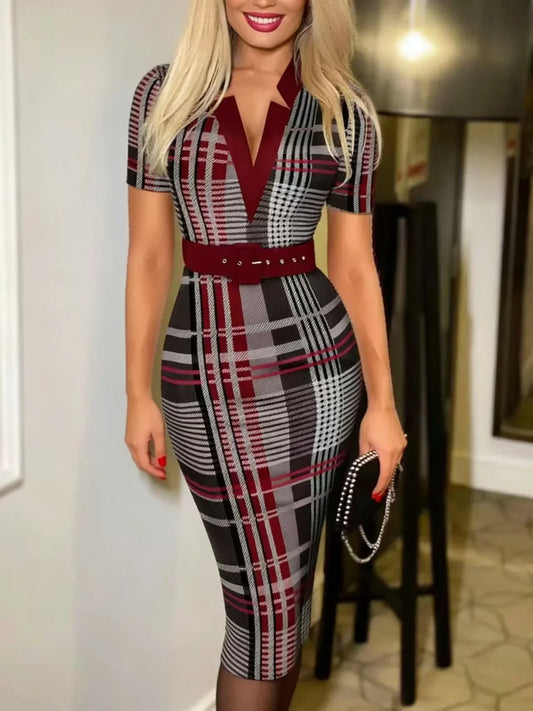Sexy Geometric Midi Long Sleeve Dress