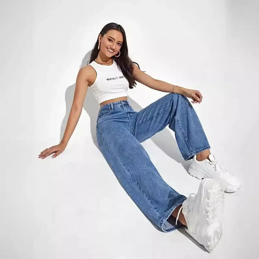 Blue High street baggy straight pants jeans