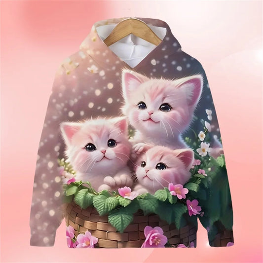 Cat Hoodie Cartoon Spring Autumn Casual Cartoon Print Sweaters